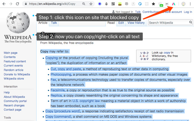 Simple Allow Copy: 网页文字复制的使用截图[1]